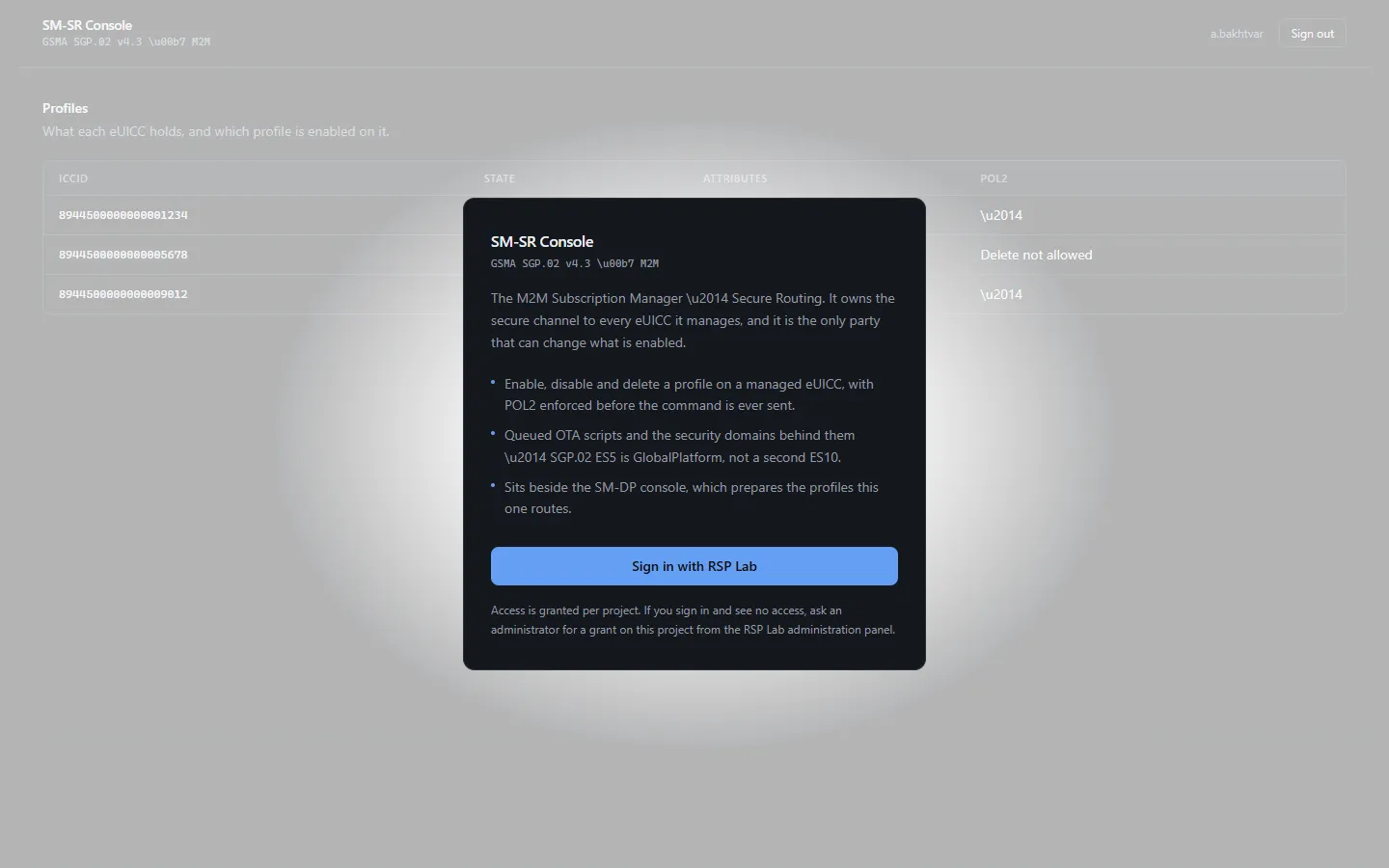 The SM-SR console sign-in page.